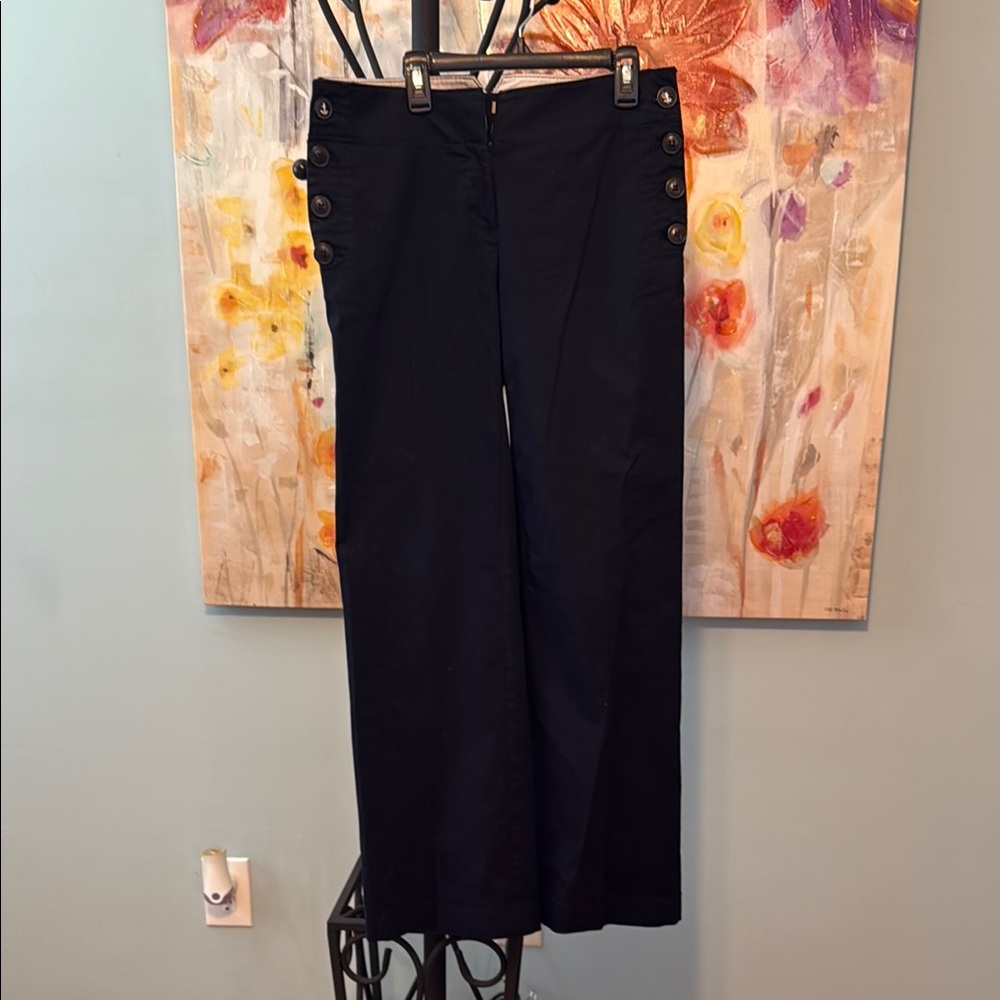 Navy Loft  Wide-Leg Pants with Button Detail